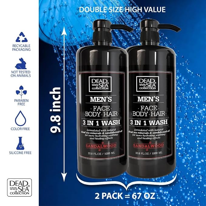 Dead Sea Collection Mens Body Wash 3 in 1 – Sandalwood Body Wash - Image 3