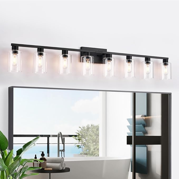 8-Light Black Vanity Light Fixtures, Vanity Lights Clear Glass ShadeRust and by SOPEASGlobalperspective