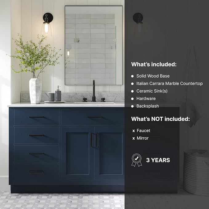 ARIEL 67" Midnight Blue Single Bathroom Vanity, Italian Carrara Marble - Image 5