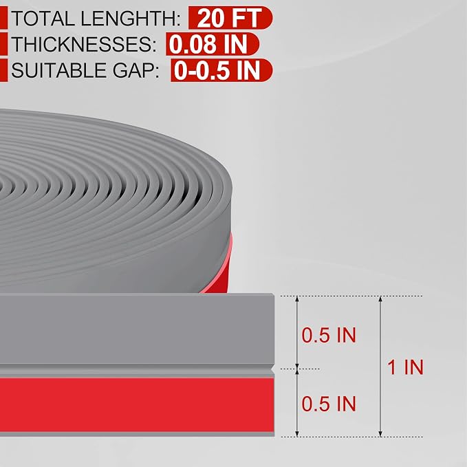 MYFAMIREA Door Weather Stripping 1IN x 20FT Door Draft Stopper Seal Tape - Image 2