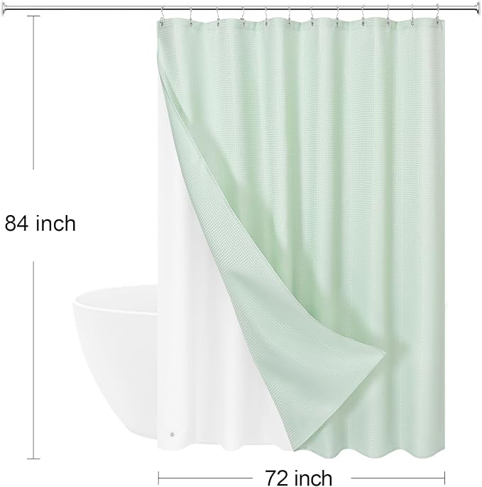 3 in 1 Extra Long Mint Green Shower Curtain Set-72 W x 84 H, Modern Waffle and - Image 8