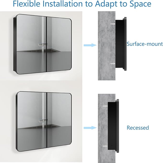 Bathroom Medicine Cabinet with 30"x26" Black Stainless Steel Framed Mirror - Image 7