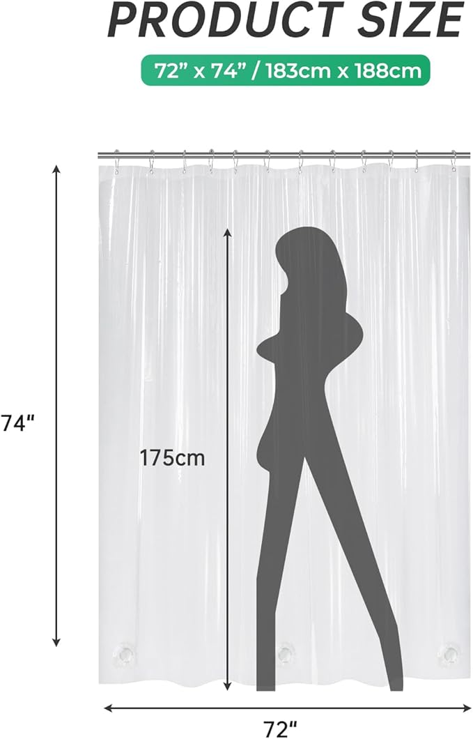 AmazerBath Plastic Shower Curtain Clear 72x74 Inches, Weighted Shower Curtains - Image 2