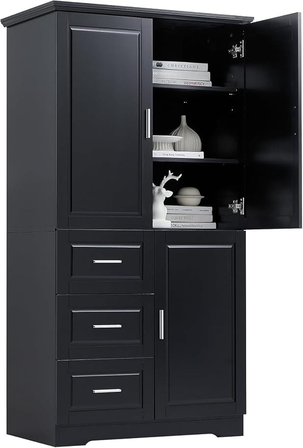 Tall Wide Storage Cabinet with 3 Doors, 3 Drawers, and Adjustable Shelves - Image 8