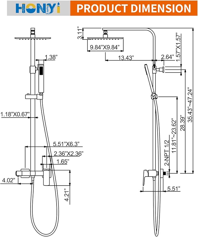 Exposed Shower System with Rain Shower and Handheld Sprayer, Outdoor Shower - Image 7