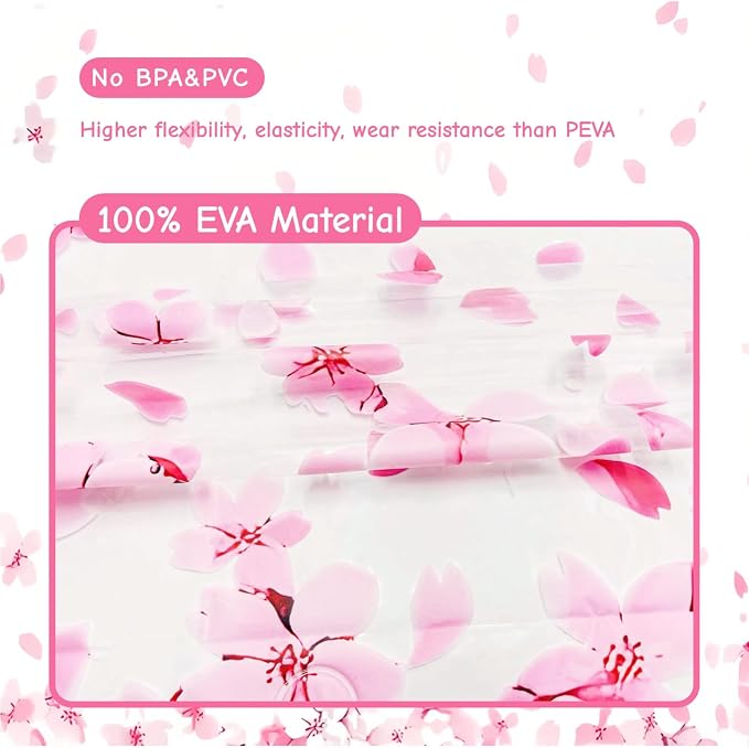 Clear Pink Floral Shower Curtain Liner, Cute Plastic Transparent Cherry Blossom - Image 3