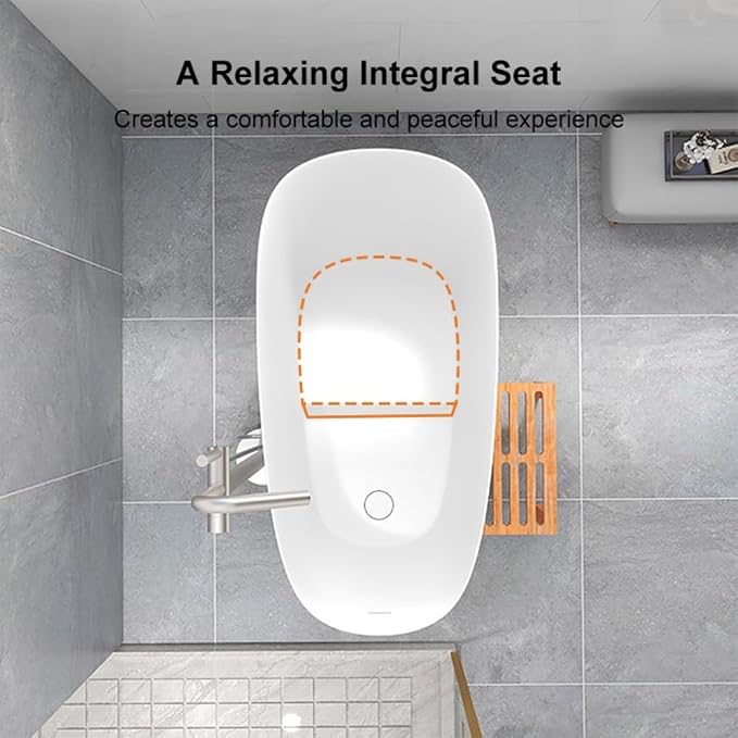 Japanese Soaking Bathtub 47'' Oblique Freestanding Tub Stone Resin Deep Soaking - Image 4