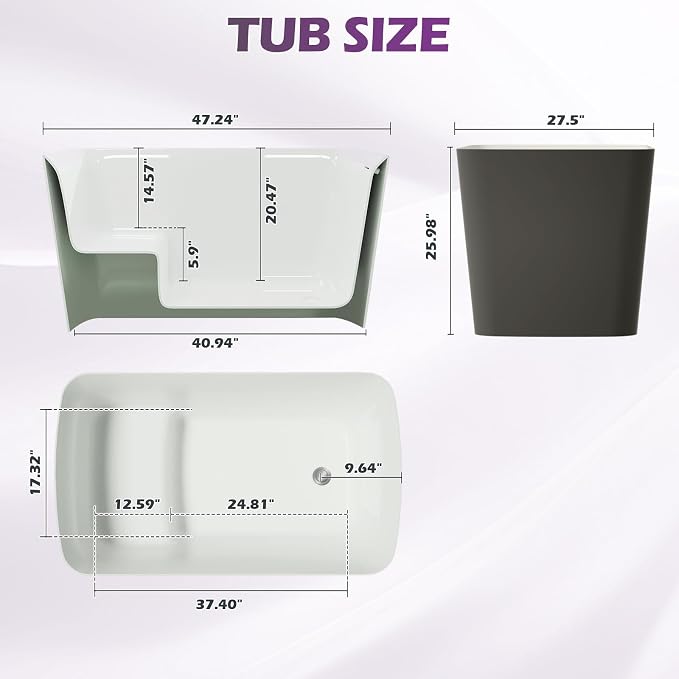 47" Lucite Acrylic Freestanding Bathtub，Square Shape Janpanese Soaking Tub - Image 4