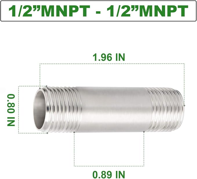 TAISHER 2PCS Stainless Steel Pipe Fittings, 1/2" NPT x 1/2" NPT Male Threaded - Image 4