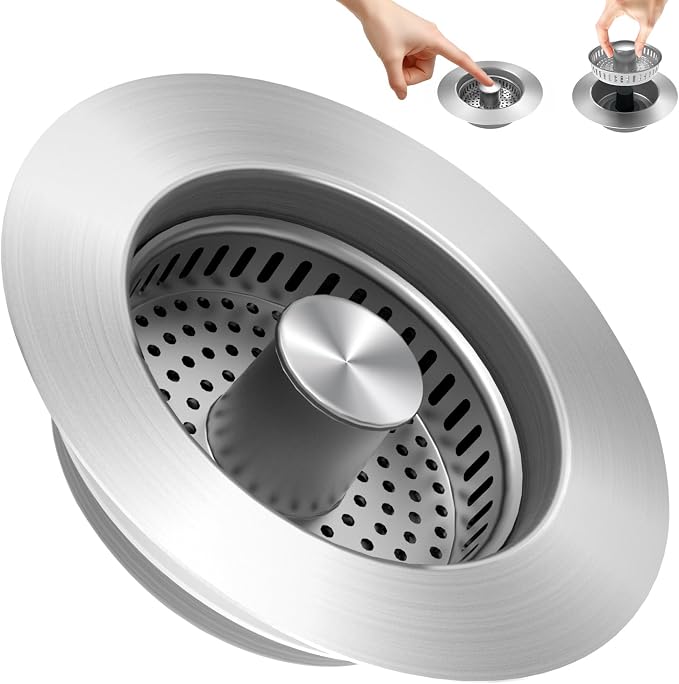 3 in 1 Kitchen Sink Drain Strainer Sink Stopper, Stainless Steel Sink Drain by ULIOLI