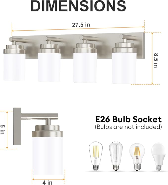 IZORRO Bathroom Vanity Light Fixture, 4-Light 27.5 Inch Brushed Nickel Bathroom - Image 2