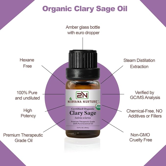Clary Sage Essential Oil USDA Certified Organic, 100% Pure Natural Premium Grade - Image 4