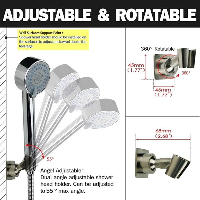 Shower Head Holder All Metal Handheld Shower Wand Bracket Adhesive Shower Wall - Image 4
