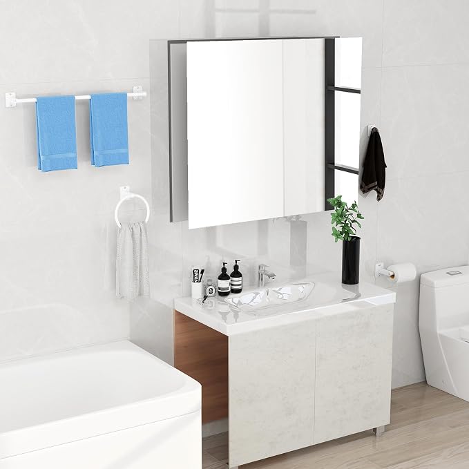 Bathroom Accessories Set, 4 Pieces White Bathroom Hardware Set, 24 inch Towel - Image 6