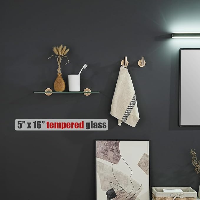 JQK Bathroom Glass Shelf, Floating Tempered Glass Shower Storage 16 by 5 inches - Image 4