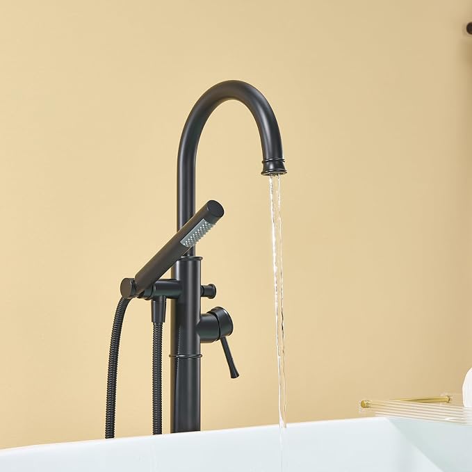 Free Standing Tub Faucet Black Freestanding Bathtub Faucet Floor Mount Brass - Image 7
