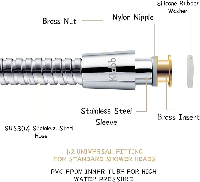 Klabb Shower Hose 96 inches Extra Long Shower Hose Extension Klabb Stainless - Image 3