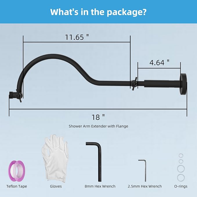 Hibbent All Metal Upgraded 18'' Shower Head Extension Arm, Shower Arm - Image 8