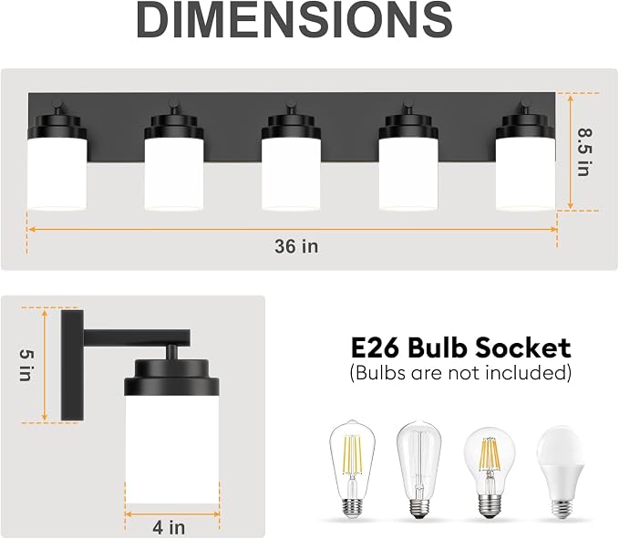 IZORRO Bathroom Vanity Light Fixture, 5-Light 36 Inch Matte Black Bathroom - Image 2