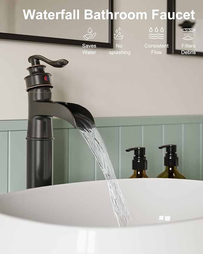 BWE Waterfall Spout Oil Rubbed Bronze Bathroom Faucet Single Handle One Hole - Image 4