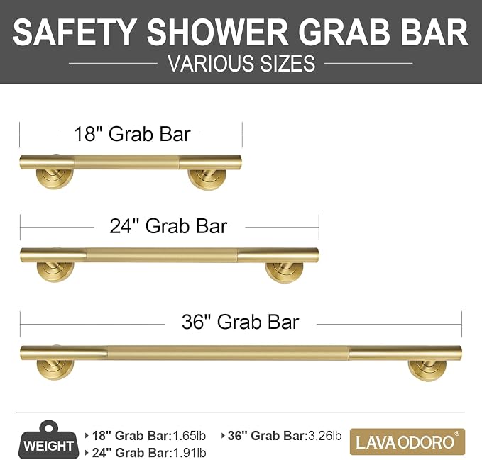 Lava Odoro Gold Shower Grab Bars, 3 Pack Stainless Steel Bathroom Safety Grab - Image 5