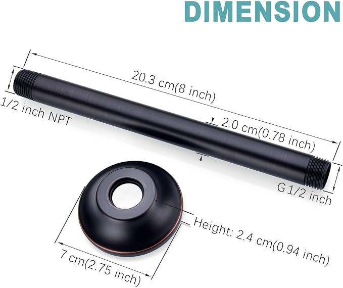 BESTILL 8 Inch Ceiling Mount Rain Shower Head Arm and Flange, Oil Rubbed Bronze - Image 5