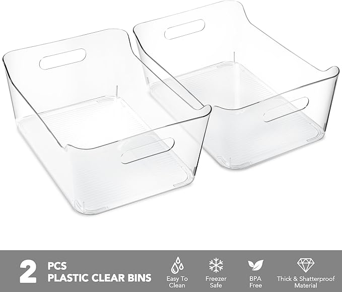 Tiawudi 4 Pack Plastic Storage Bins, Extra Large Pantry Organizer, 13.5" x 10" - Image 3