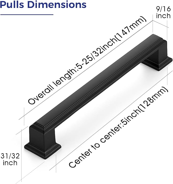 Ravinte Hardware 25 Pack Matte Black Cabinet Pulls, 5 Inch Hole Center Zinc - Image 2