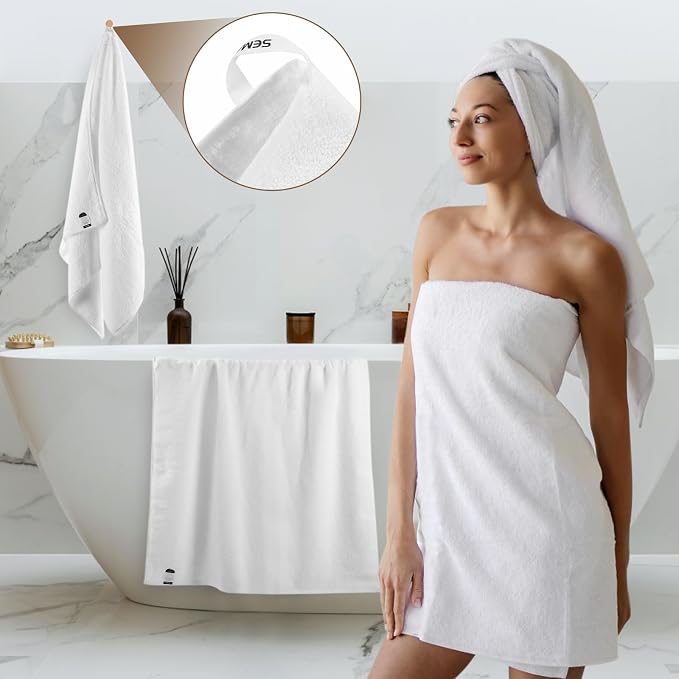 SEMAXE White Bath Towels Set of 4, 100% Cotton Luxury Bathroom Towels, and - Image 2