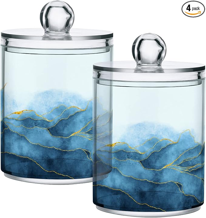 4 Pack Qtip Holder Organizer Dispenser Blue Watercolor Marble Bathroom by MNSRUU
