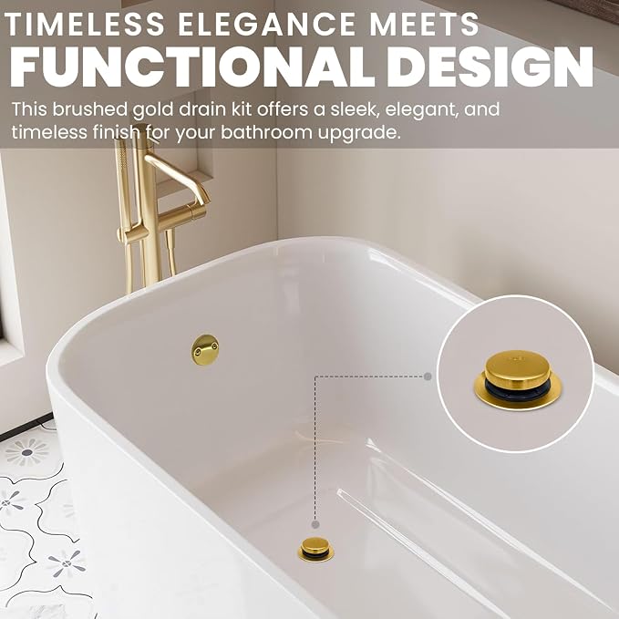 LXLTOUS Brushed Gold Toe Tap Bathtub Trim Set - Image 6