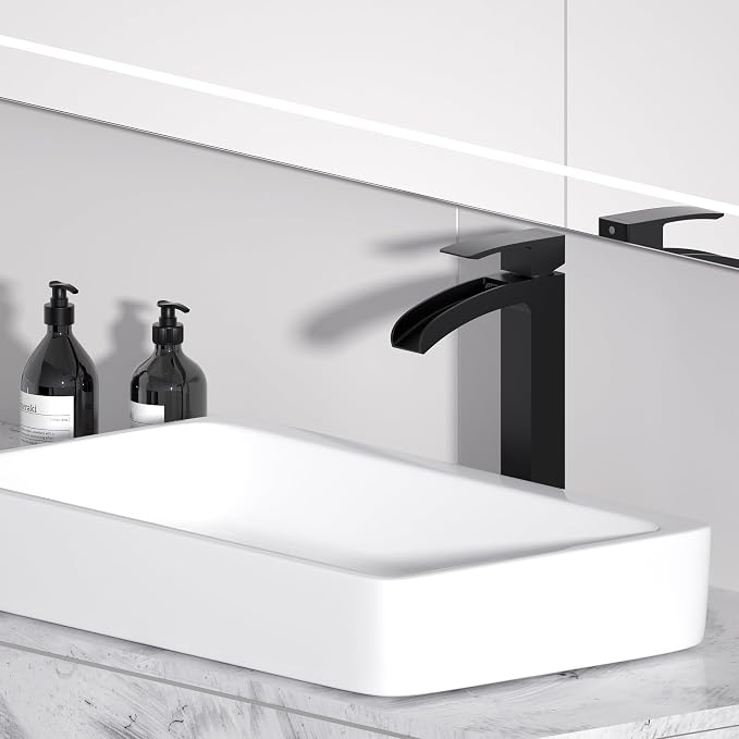 Bathroom Faucet Tall Vessel Faucet Matte Black Waterfall Deck Mount Single - Image 3
