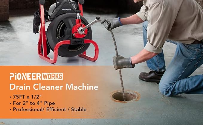 Heavy Duty Electric Drain Cleaner Machine, 75 Ft x 1/2 Inch Sewer Snake - Image 6