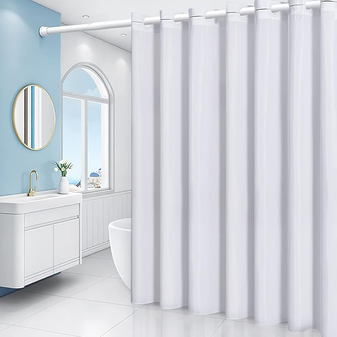 Furlinic Extra Wide No Hook Shower Curtain, 96 Inch Width White Fabric Shower - Image 7