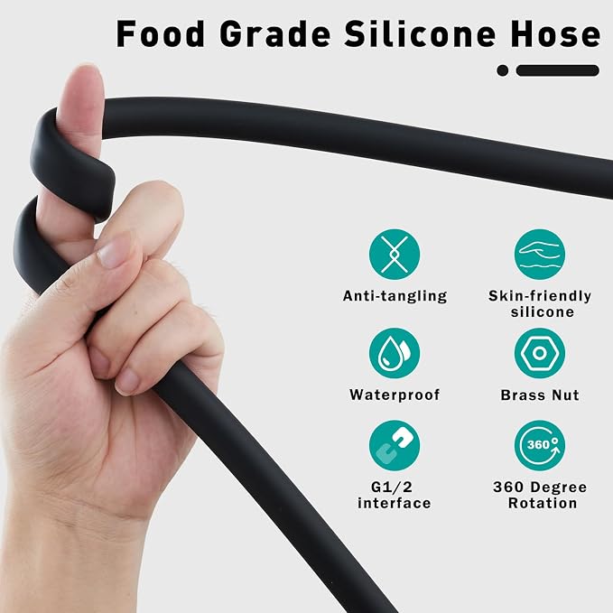 Shower Hose 59 inches Ultra-Soft Silicone Shower Hose Replacement, HandHeld - Image 3