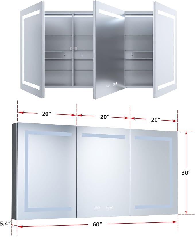 60" x 30" LED Lighted Medicine Cabinet - Image 2