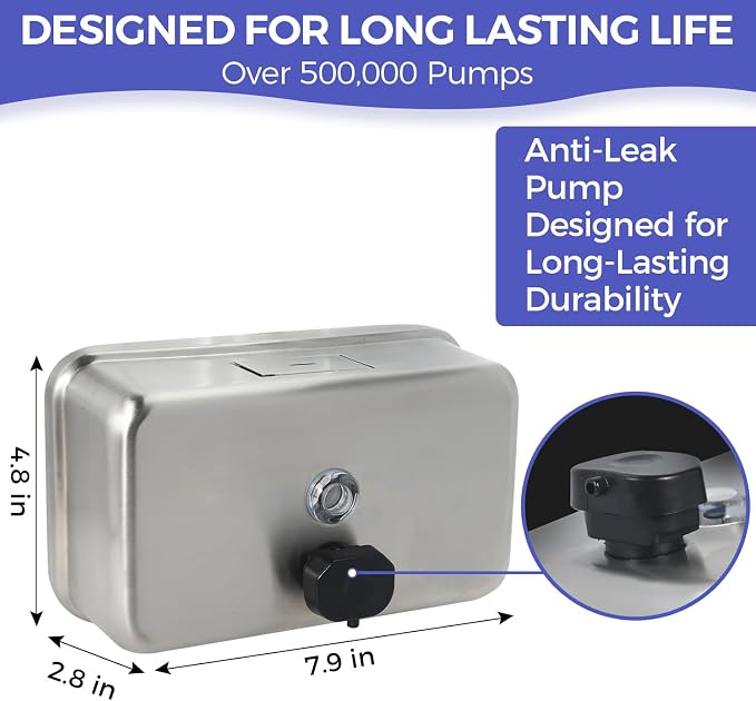 Heavy Duty Stainless Steel Wall Mount Soap Dispenser, 1100ml/37oz, - Image 3