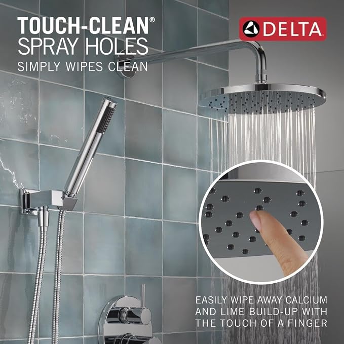 Delta Modern 14 Series Round Rain Shower System Faucet Set, Rainfall Chrome - Image 6