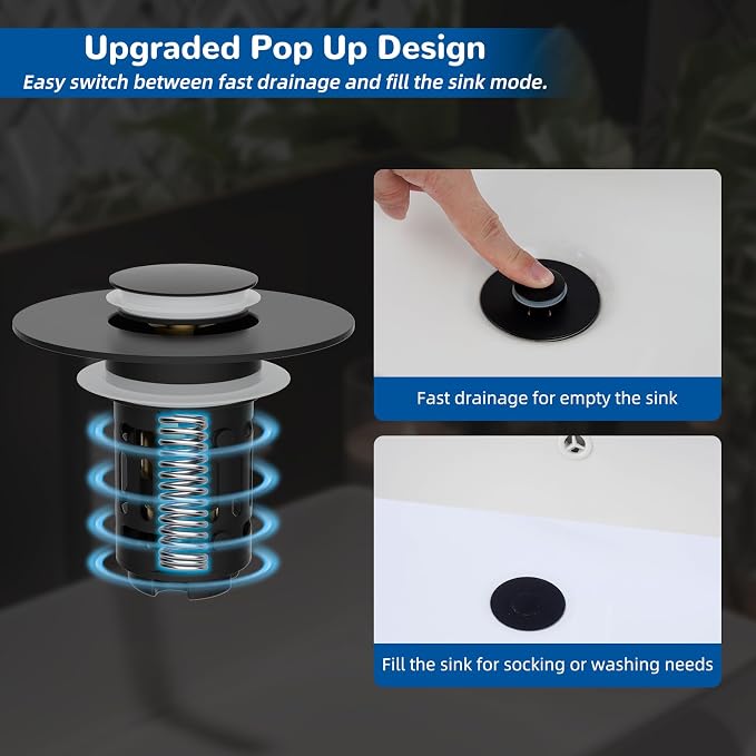 Hibbent Upgraded 3 in 1 Bathroom Sink Drain Strainer, Universal Pop Up Stopper - Image 6