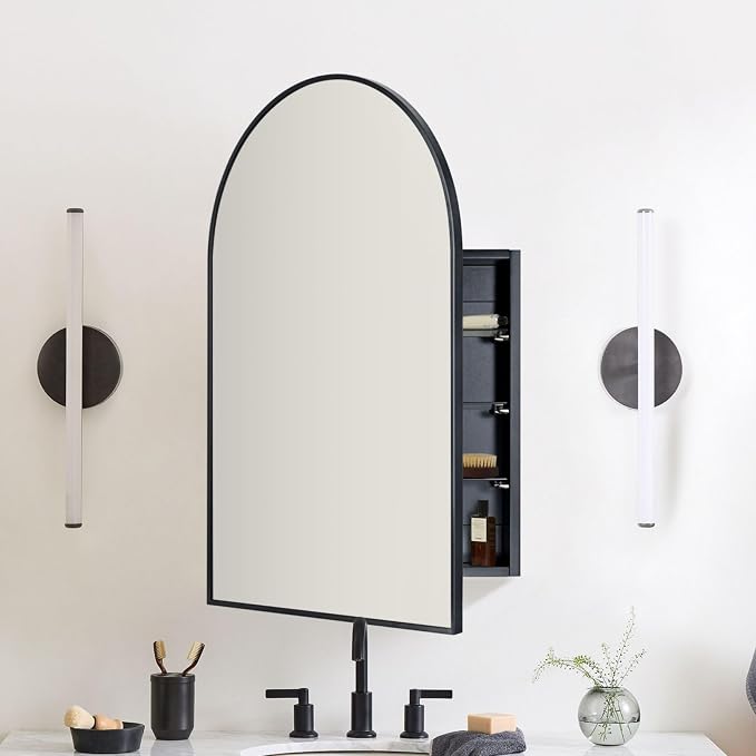 TEHOME 20 x 30'' Black Arched Bathroom Medicine Cabinet by TEHOME