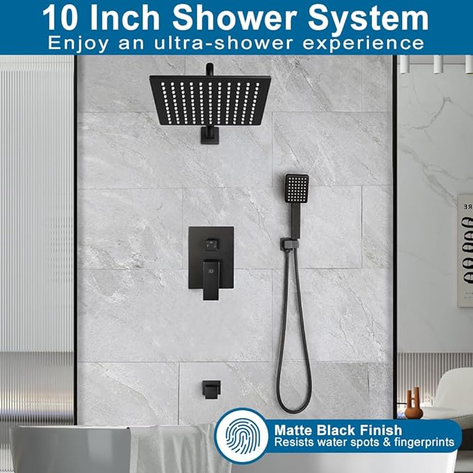 POP SANITARYWARE Matte Black Shower Tub Faucet Set Bathroom Rain Shower System - Image 2