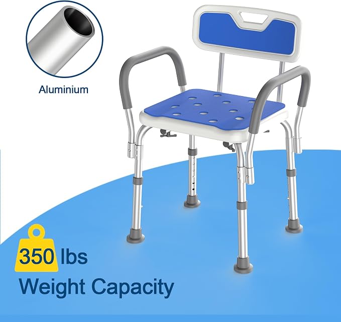 Shower Chair with Arms for Tub, Sturdy Aluminum Alloy Bath Chair, Slip - Image 3