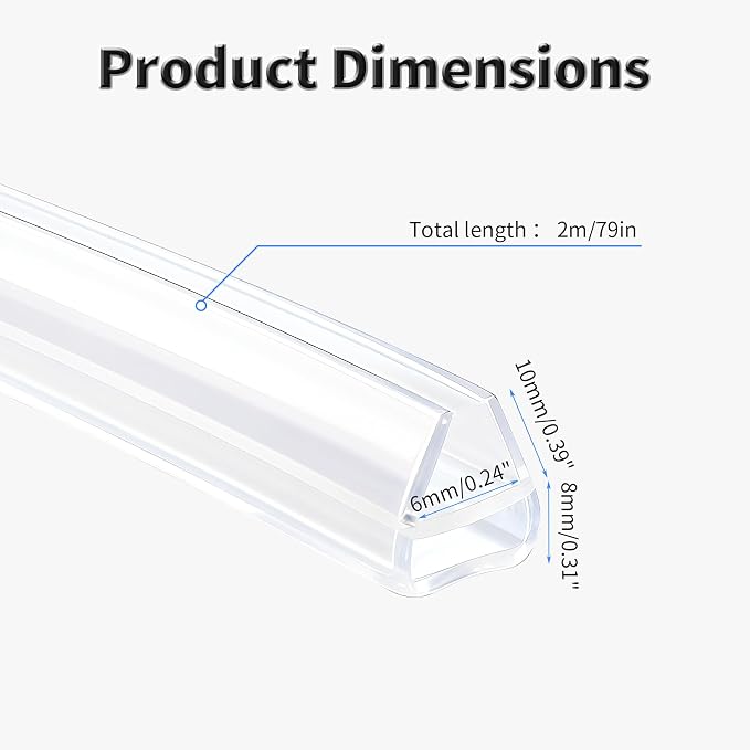 Shower Door Side Seal Strip, 79 Inch U-Type Frameless Shower Door Seal - Image 2