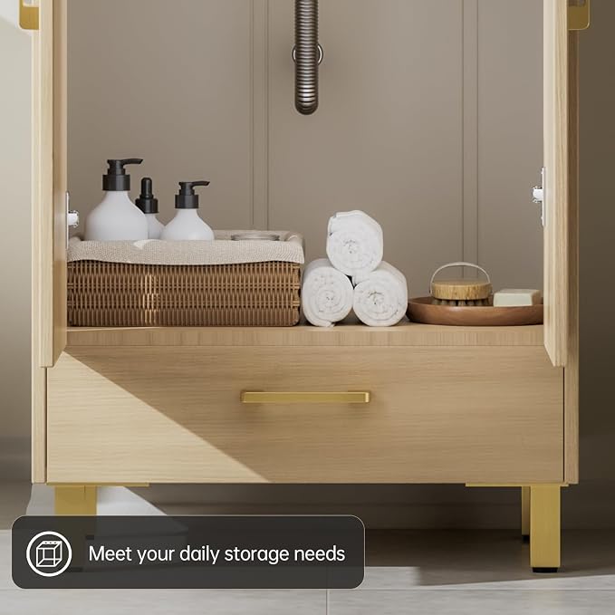 phiestina Fully Pre-Assembled 24 Inch Bathroom Vanity, Oak Bathroom Sink Cabinet - Image 5