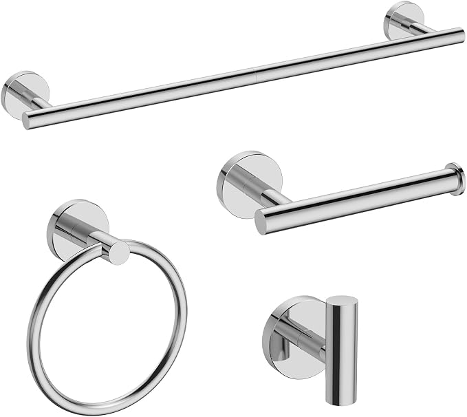 USHOWER Polished Chrome Bathroom Accessories Set, 24-Inch Towel Bar Set Wall by USHOWER