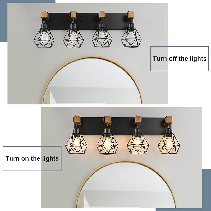 4 Light Farmhouse Vanity Light for Bathroom, Wood Bathroom Vanity Light - Image 6