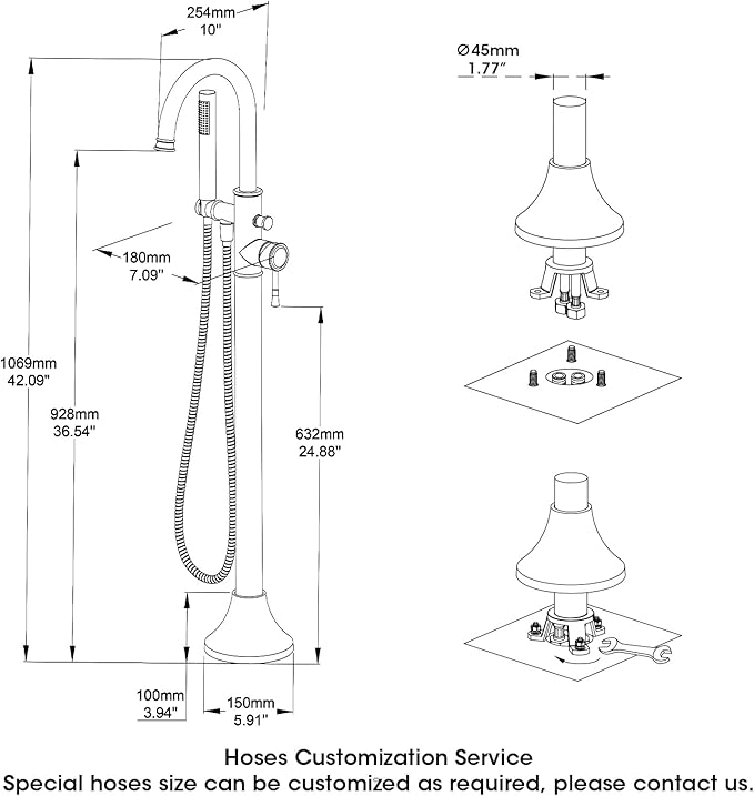 Free Standing Tub Faucet Oil Rubbed Bronze Freestanding Bathtub Faucet Floor - Image 2