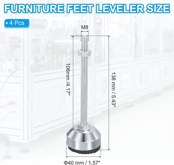 PATIKIL Furniture Leveling Feet 1.6" Dia Base M8 Thread - Image 2