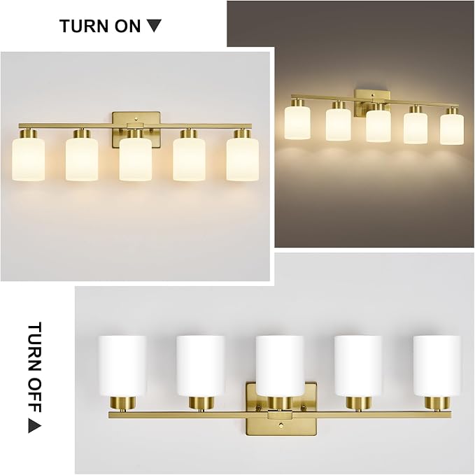 Brushed Gold Bathroom Light Fixtures, 5-Light Modern Vanity Light Over Mirror - Image 7