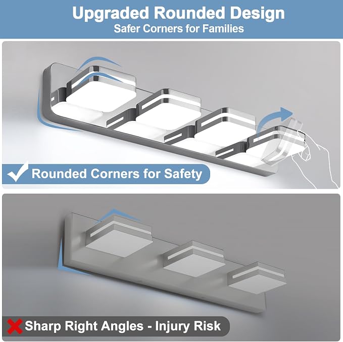 360° Rotate LED Dimmable Bathroom Vanity Light Fixtures, 1600LM Acrylic Chrome - Image 5
